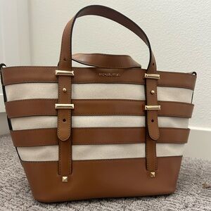 Michael Kors Canvas and Brown leather bag